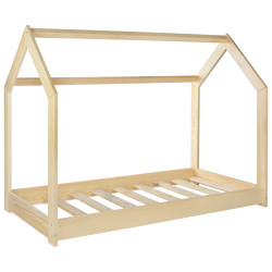 Lit maison 2 en 1 en bois naturel 160x80 cm Lit maison 2 en 1 en bois naturel 160x80 cm